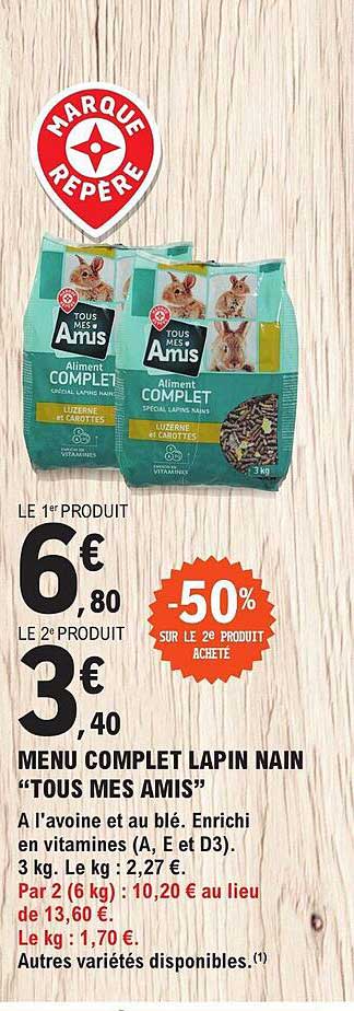 menu complet lapin nain "tous mes amis"