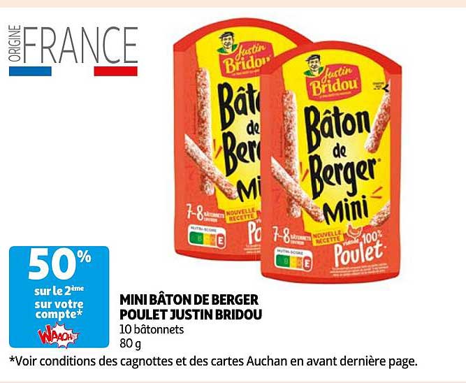 mini bâton de berger poulet justin bridou