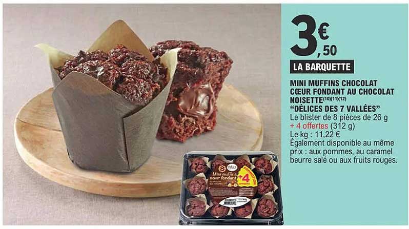 mini muffins chocolat cœur fondant au chocolat noisette "délices des 7 vallées"