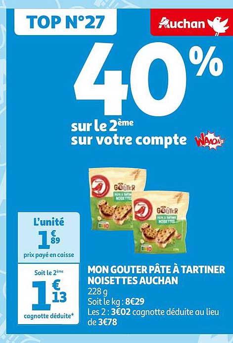 mon goûter pâte à tartiner noisettes auchan