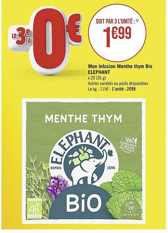 mon infusion menthe thym bio éléphant