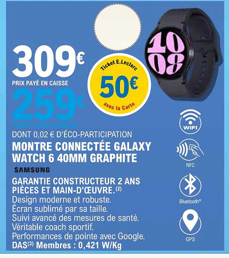 montre connectée galaxy watch 6 40mm graphite samsung