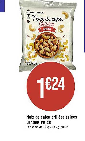 noix de cajou grillées salées leader price