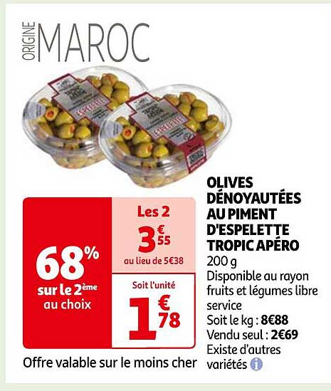 olives dénoyautées au piment d'espelette tropic apéro