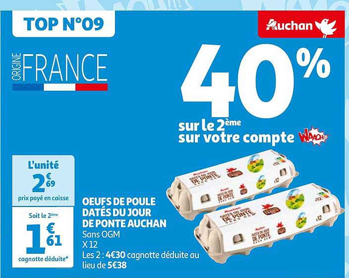 œufs de poule datés du jour de ponte auchan