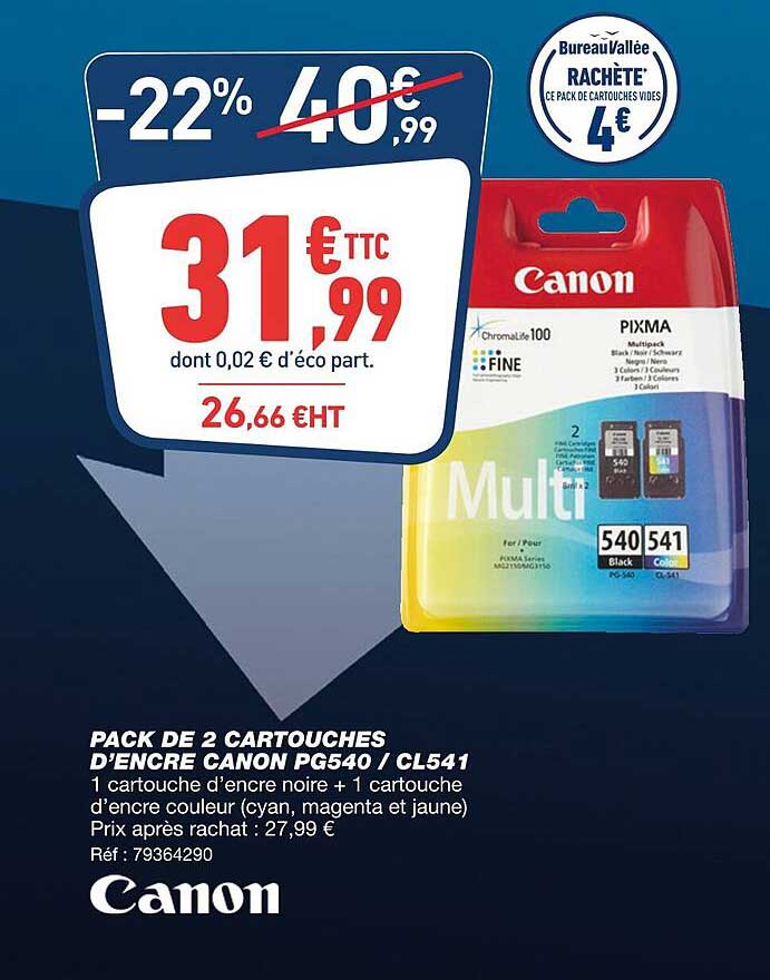 pack de 2 cartouches d'encre canon pg540/cl541