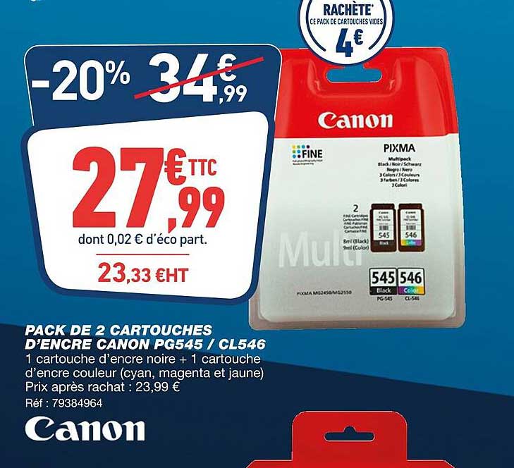 pack de 2 cartouches d'encre canon pg545/cl546