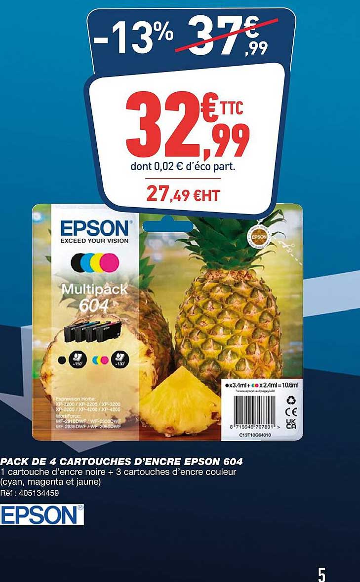 pack de 4 cartouches d'encre epson 604