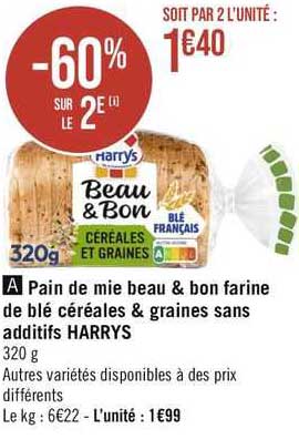 pain de mie beau & bon farine de blé céréales & graines sans additifs harrys