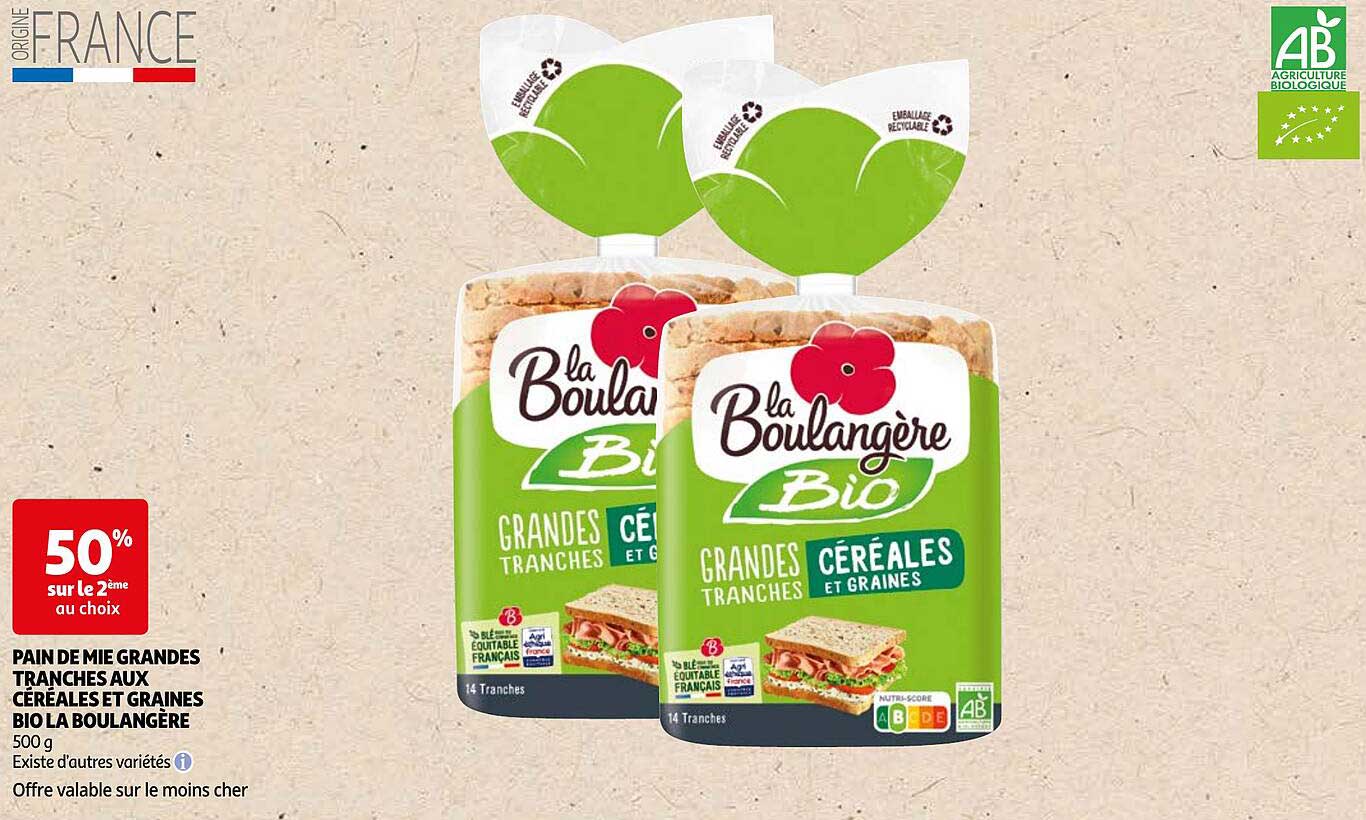 pain de mie grandes tranches aux céréales et graines bio la boulangère