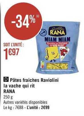 pâtes fraiches raviolini la vache qui rit rana