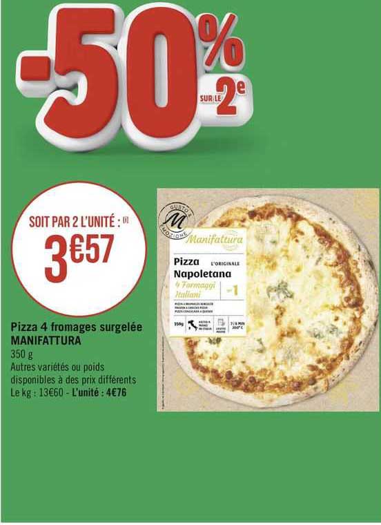pizza 4 fromages surgelée manifattura