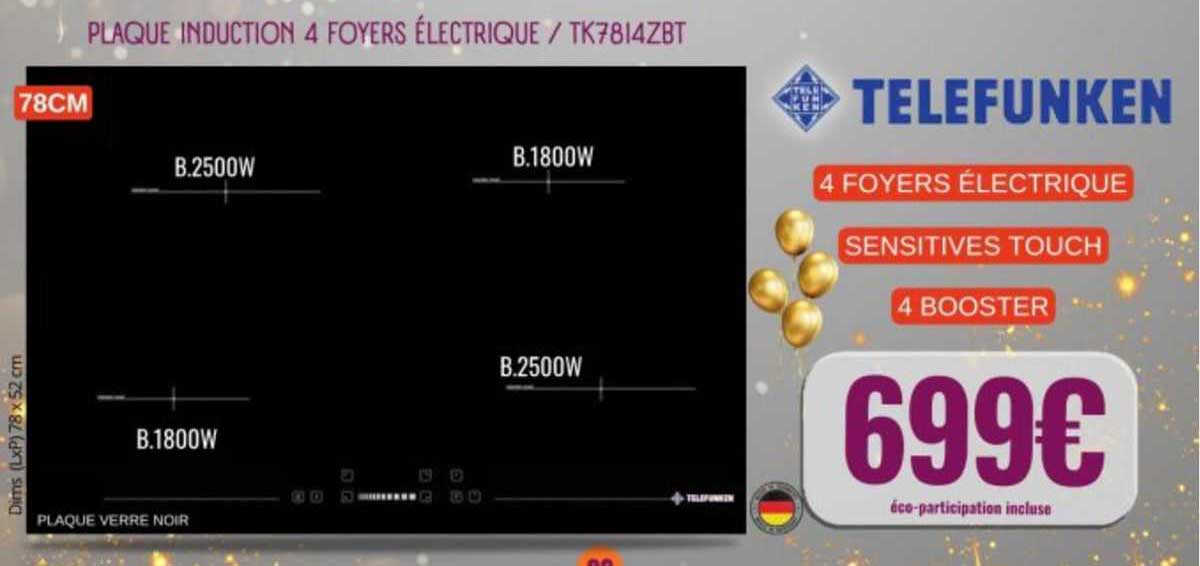 plaque induction 4 foyers électrique telefunken
