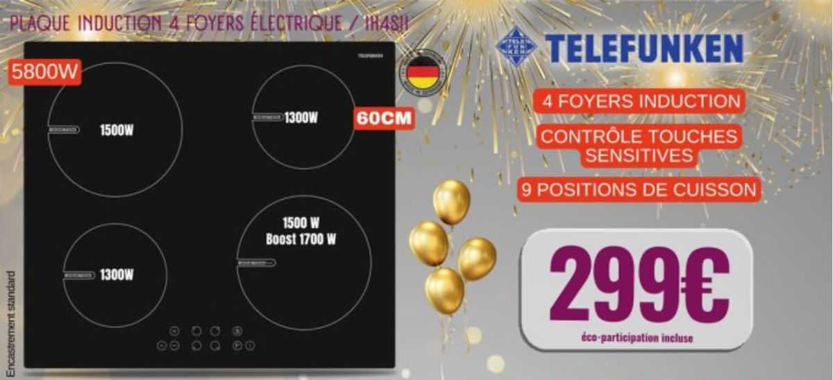 plaque induction 4 foyers électriques telefunken