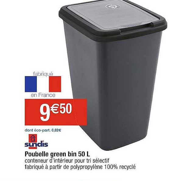 poubelle green bin 50 l sundis