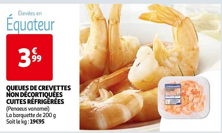 queues de crevettes non décortiquées cuites réfrigérées