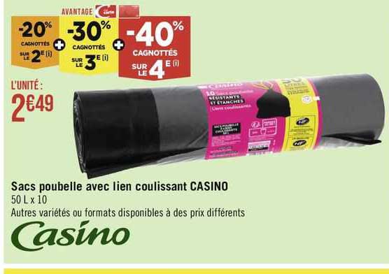 sacs poubele avec lien coulissant casino
