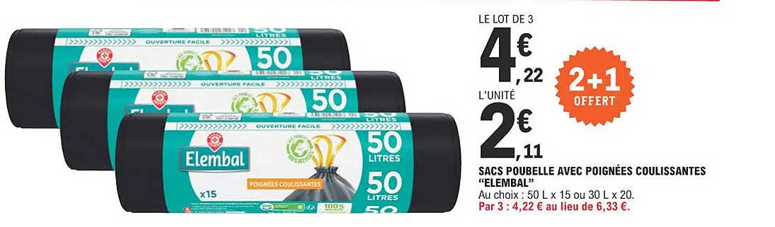 Sacs Poubelle Avec Poignées Coulissantes "elembal"