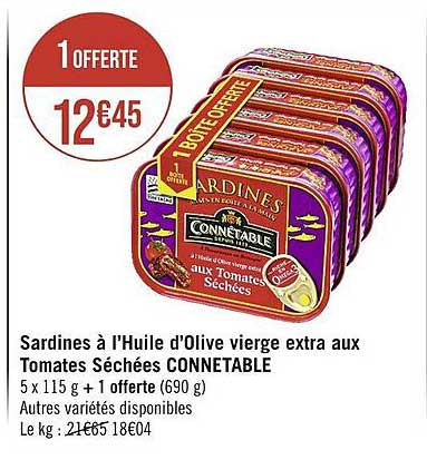 Sardines à L'huile D'olive Vierge Extra Aux Tomates Séchées Connétable
