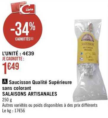 saucisson qualité supérieure sans colorant salaisons artisanales