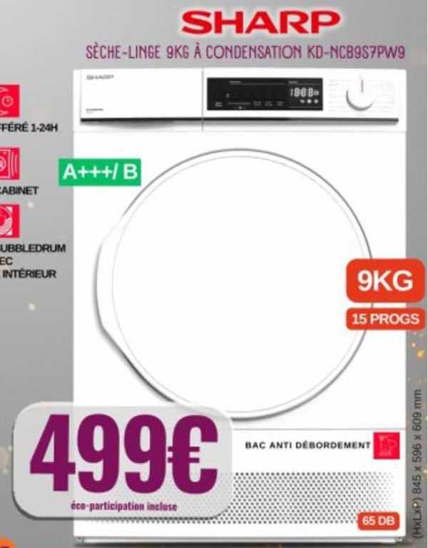 sèche-linge 9 kg à condensation sharp