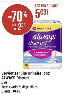 serviettes fuite urinaire long always distreet