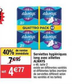 serviettes hygiéniques long avec aillettes always