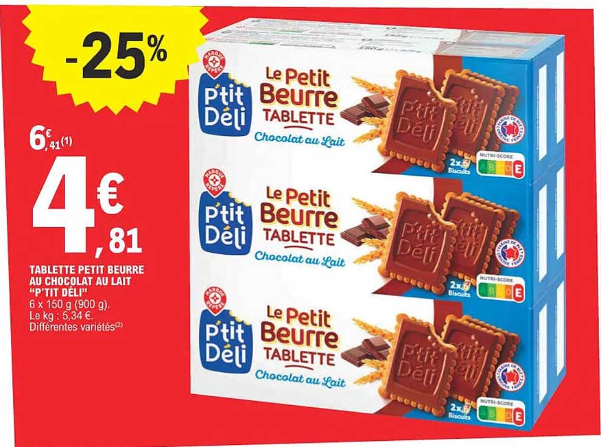 Tablette Petit Beurre Au Chocolat Au Lait "p'tit Déli"