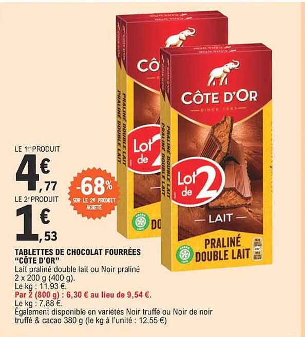 Tablettes De Chocolat Fourrées "côte D'or"