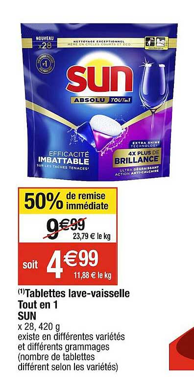 tablettes lave-vaisselle tout en 1 sun