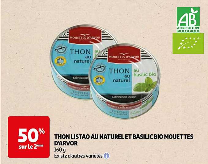 thon listao au naturel et basilic bio mouettes d'arvor