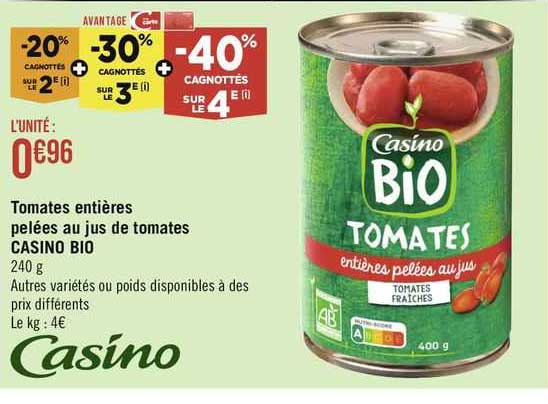 Tomates Entières Pelées Au Jus De Tomates Casino Bio