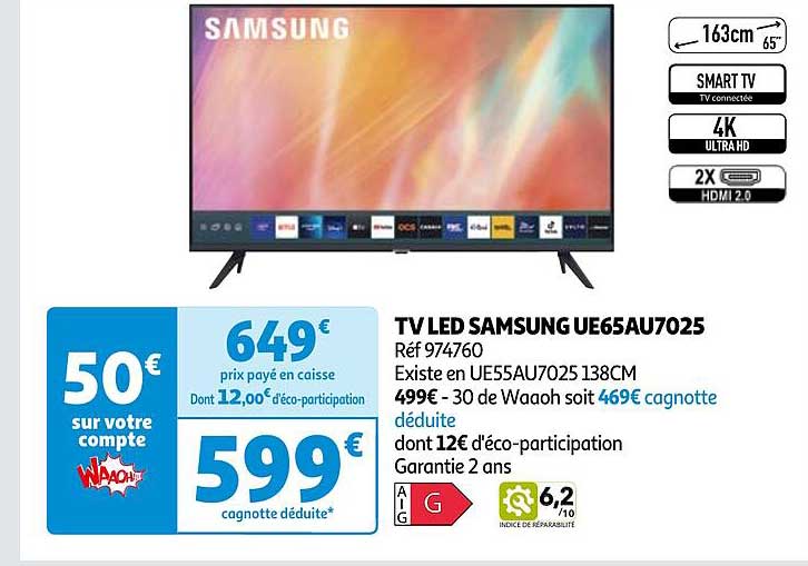 Tv Led Samsung Ue65au7025 163 Cm 65"