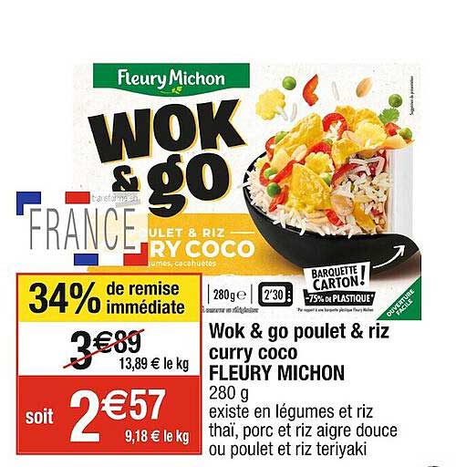 wok & go poulet & riz curry coco fleury michon
