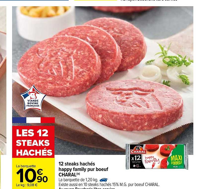 12 Steaks Hachés Happy Family Pur Bœuf Charal