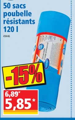 50 sacs poubelle résistants 120 l