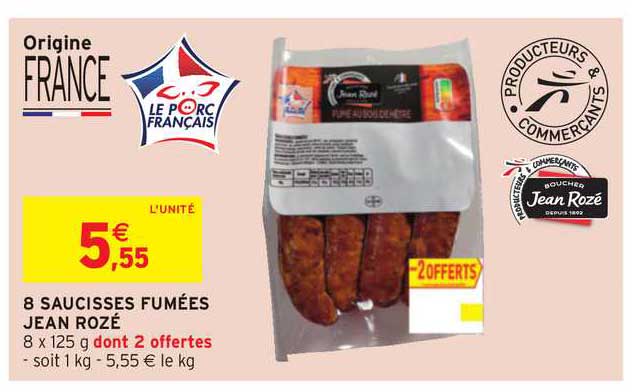 8 saucisses fumées jean rozé