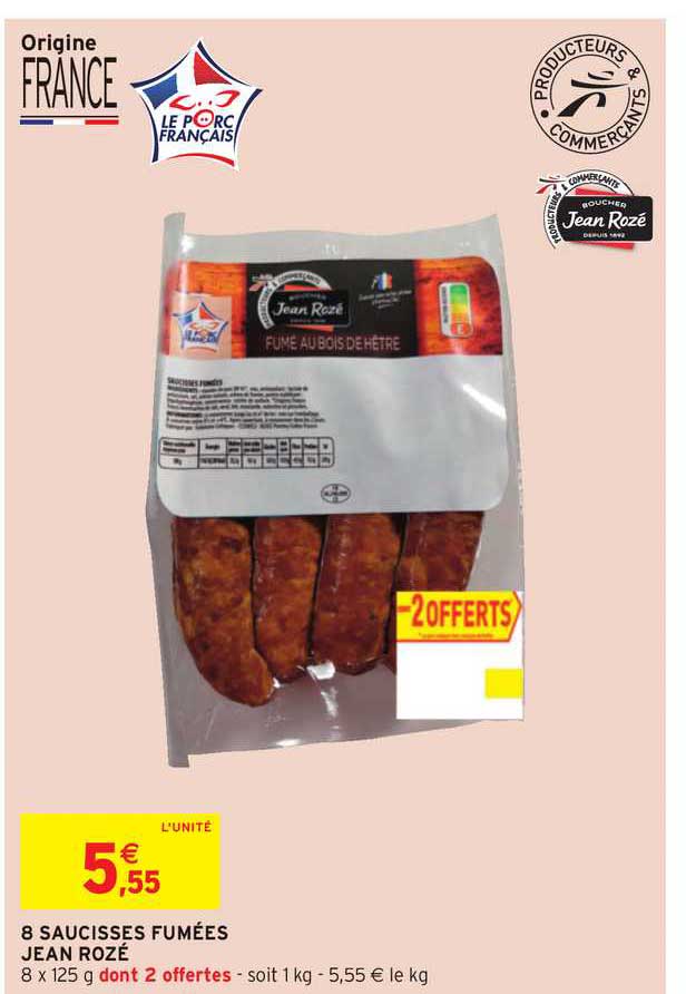 8 saucisses fumées jean rozé