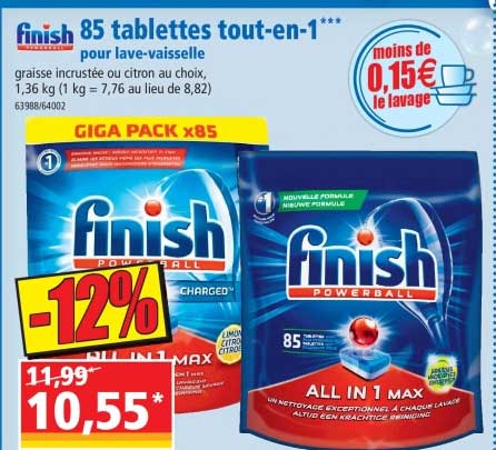 85 tablettes tout-en-1 pour lave-vaisselle finish