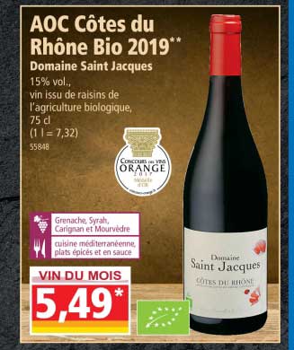aoc côtes du rhône bio 2019 domaine saint jacques
