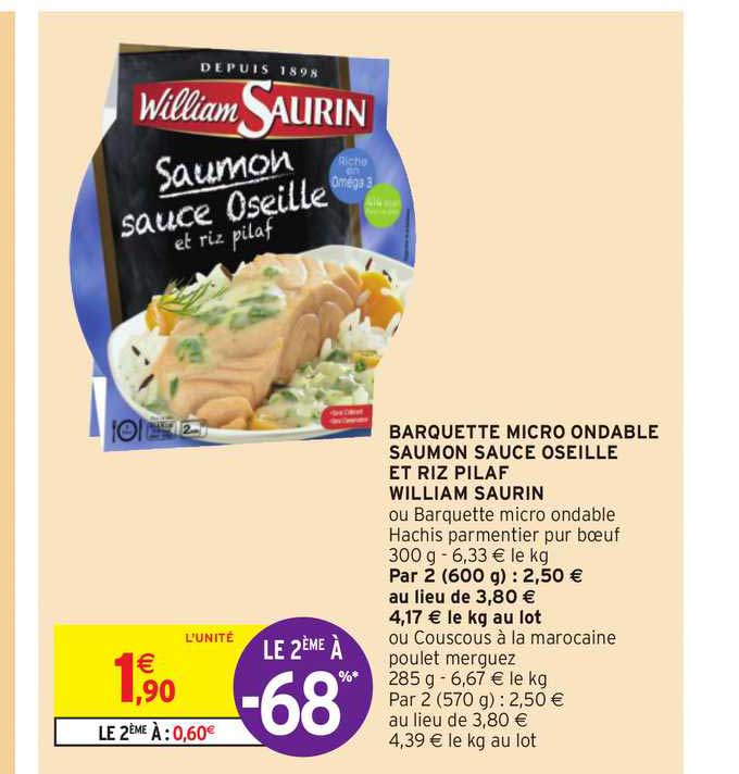 barquette micro ondable saumon sauce oseille et riz pilaf william saurin