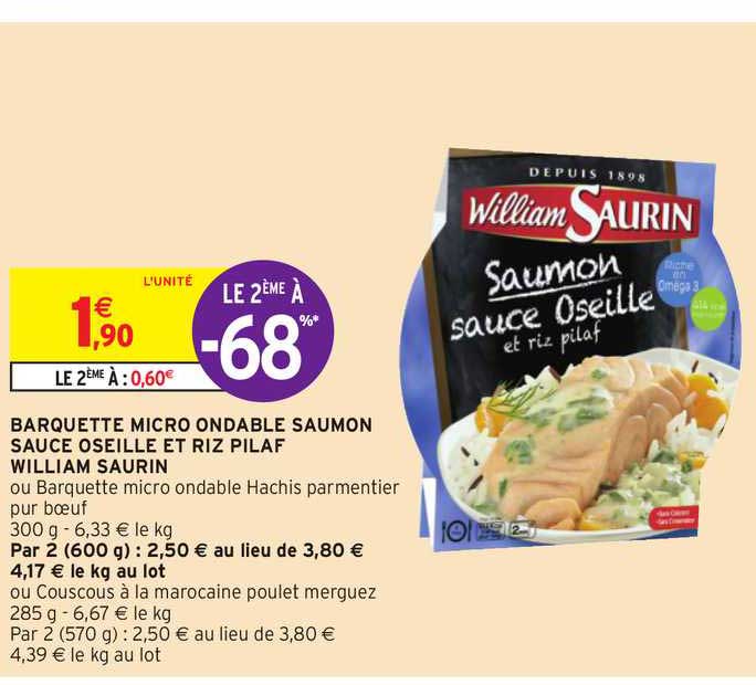 barquette micro ondable saumon sauce oseille et riz pilaf william saurin