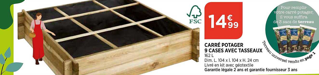 Carré Potager 9 Cases Avec Tasseaux