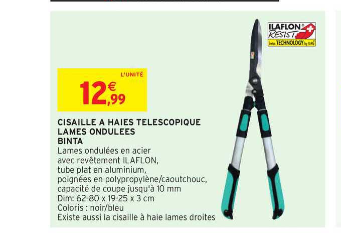 cisaille à haies télescopique lames ondulées binta