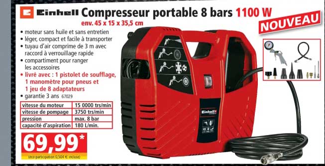 compresseur portable 8 bars 1100 w einhell