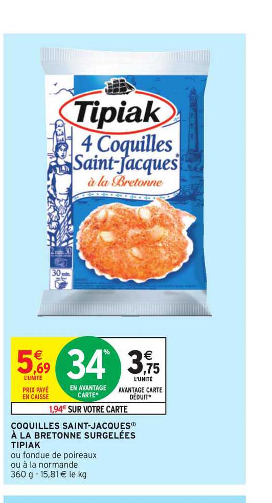 coquilles saint-jacques à la bretonne surgelées tipiak