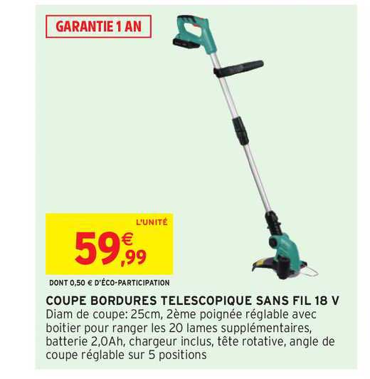 coupe bordures télescopique sans fil 18 v