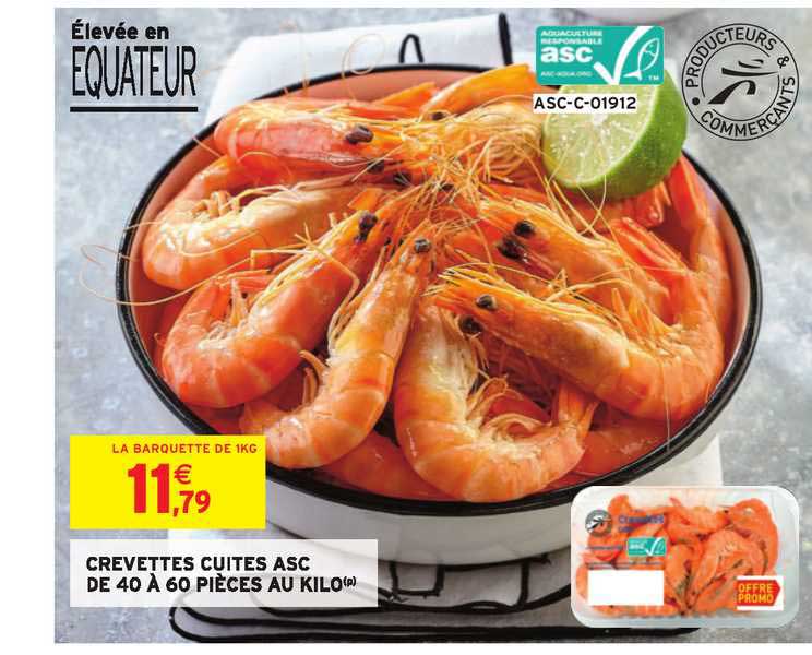 crevettes cuites asc de 40 à 60 pièces au kilo