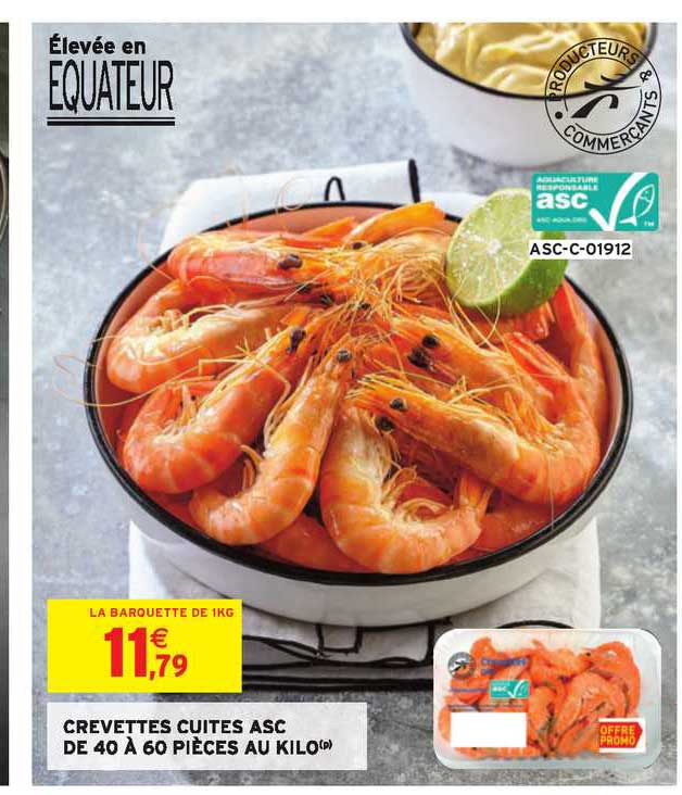 crevettes cuites asc de 40 à 60 pièces au kilo