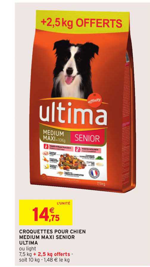 croquettes pour chien medium maxi senior ultima